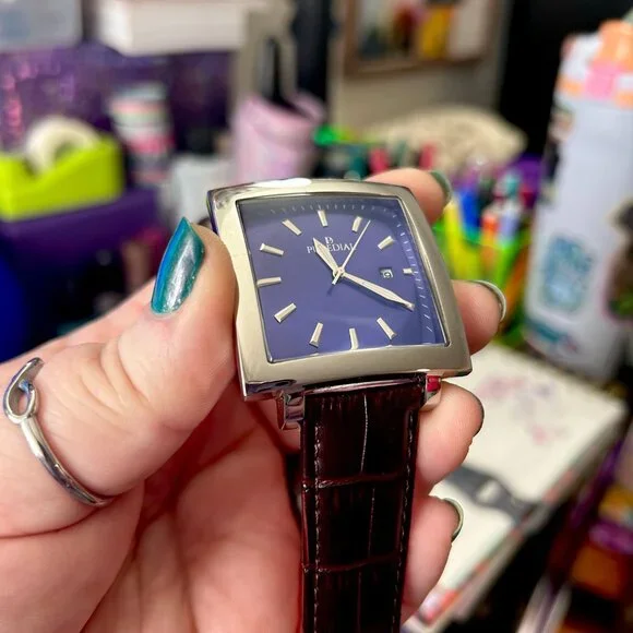 Japanese PureDial Square Legacy in Sapphire Blue and Silver with Leather Strap - Picture 3 of 15